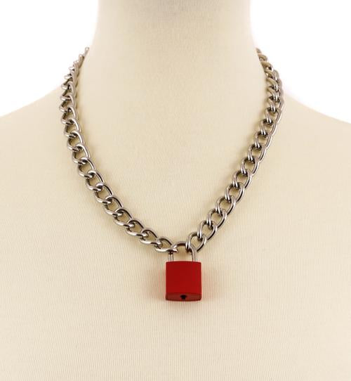 Red & Silver Lock & Key Necklace