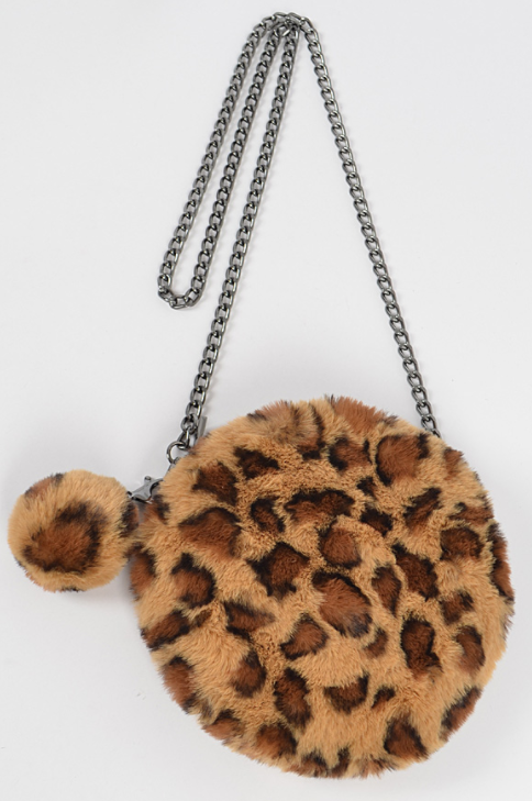 Round Fuzzy Leopard Purse