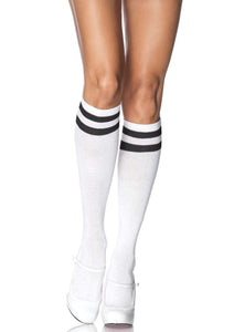 White Striped Athletic Knee High Socks
